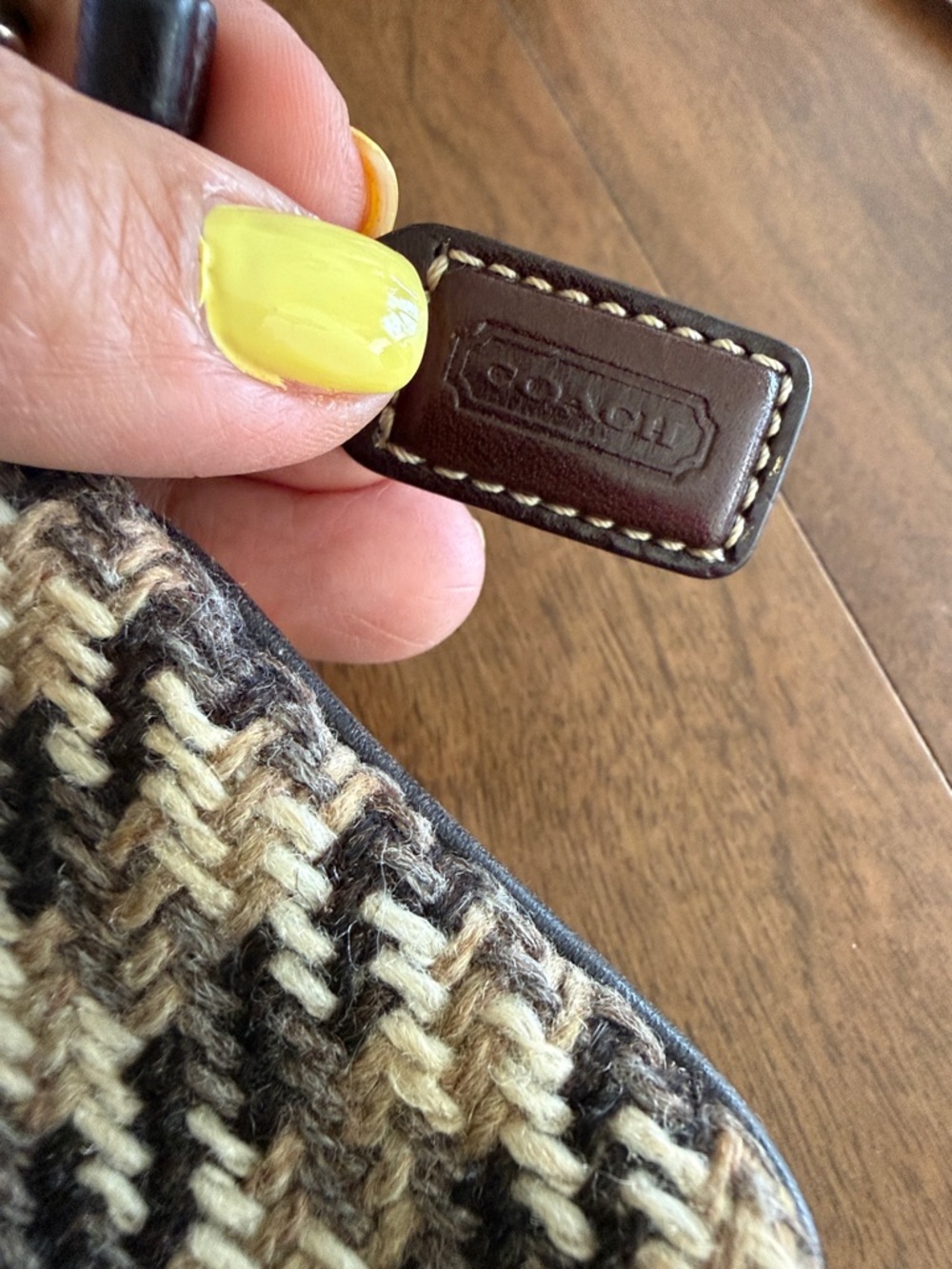 Coach Woven Houndstooth Wristlet - Brown Multi - Picture 4 of 8